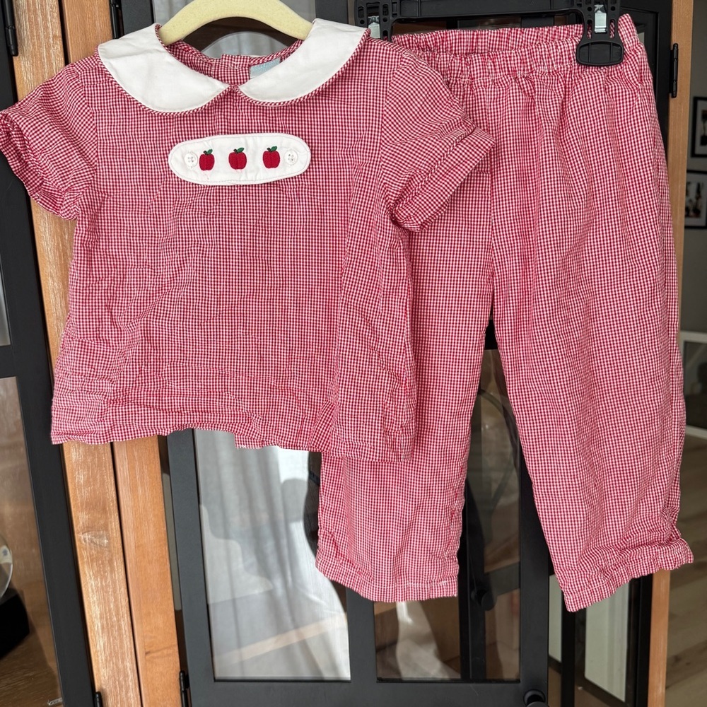 Edgehill Collection gingham interchangeable tab set pants peter pan collar